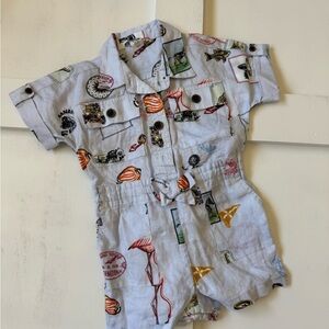 Banana Republic White Linen-Blend Tropical Print Kids One-Piece